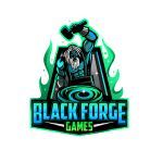 Blue, Black, and Green Logo of Black Forge Games - 3D Miniature Creator and Designer